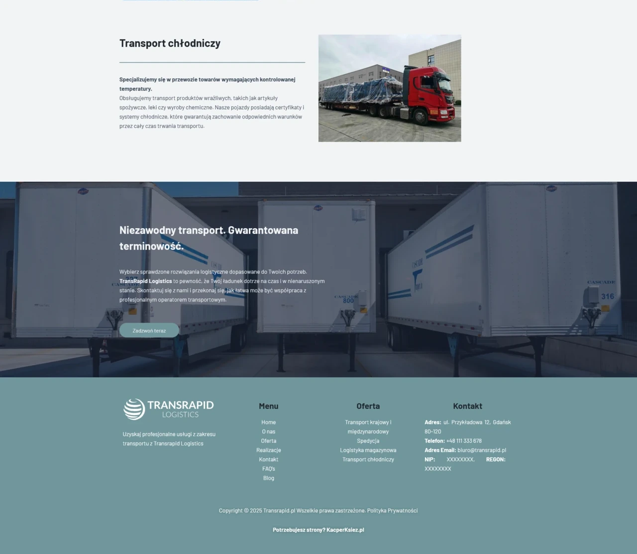 TransRapid, Oferta, cta, stopka