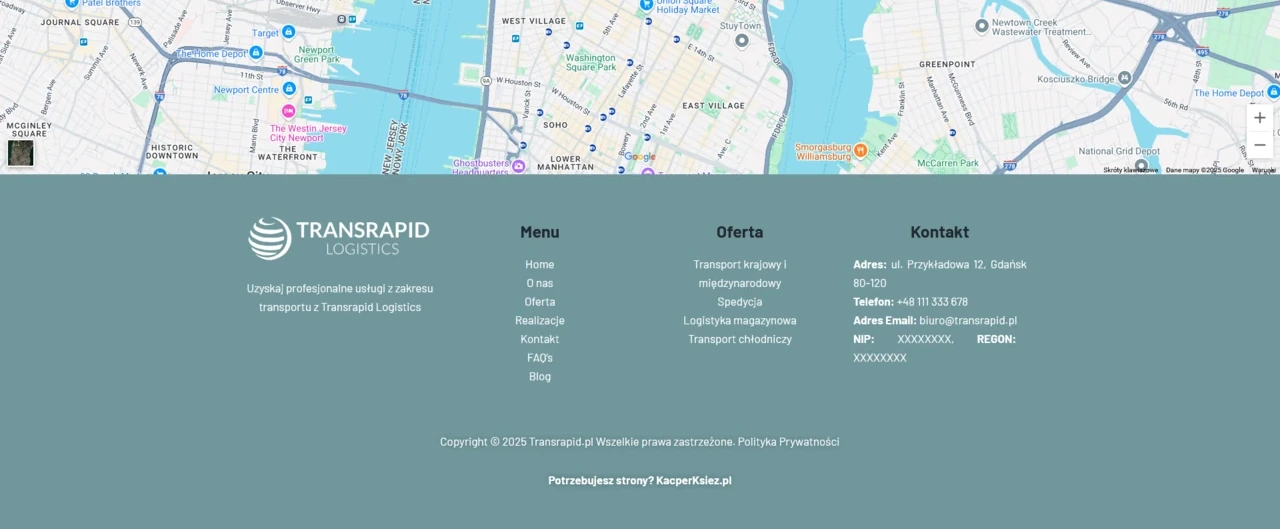 TransRapid, Strona główna, Mapka, Stopka