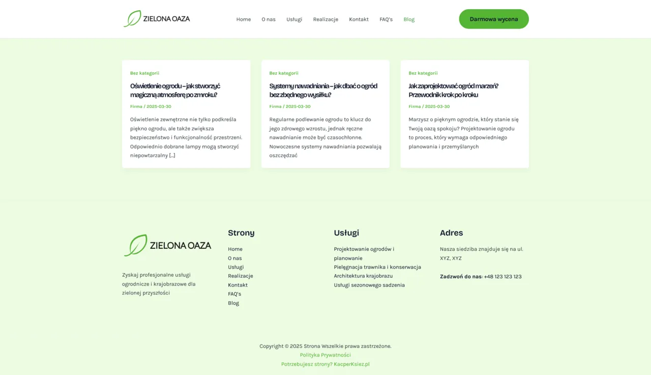 Szablon Zielona Oaza, Blog, część 1