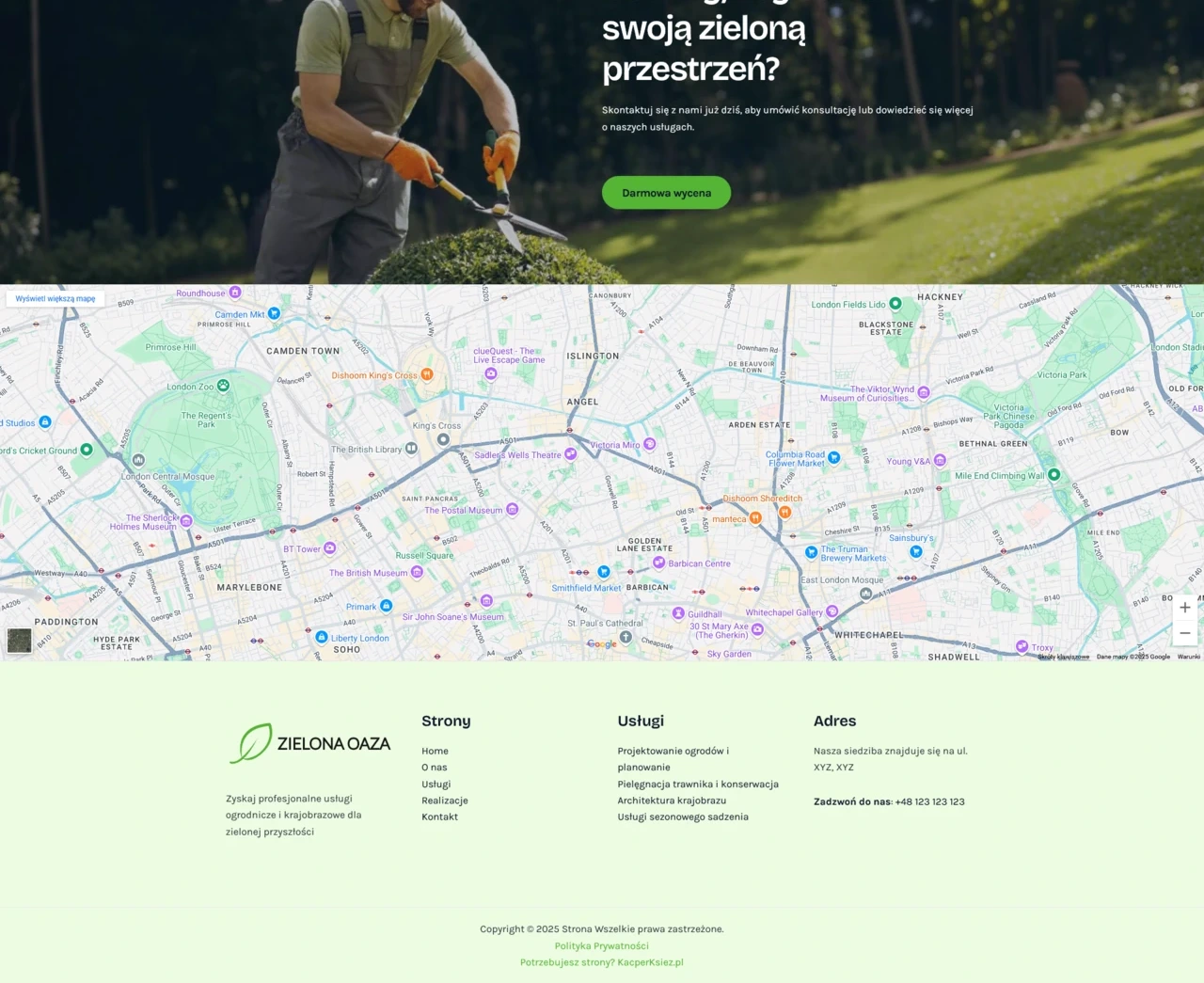 Zielona Oaza, Kontakt, cta, mapka, stopka