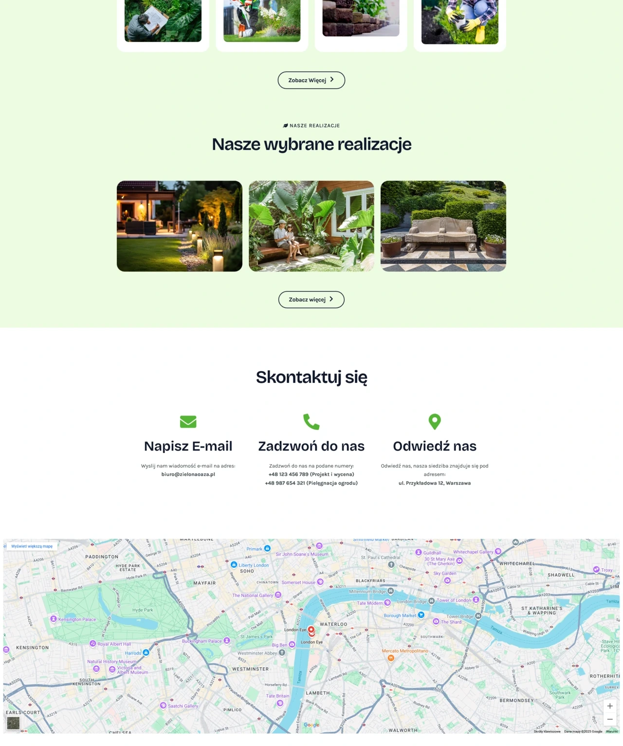 Zielona Oaza, Strona główna, Realizacje, kontakt, mapka