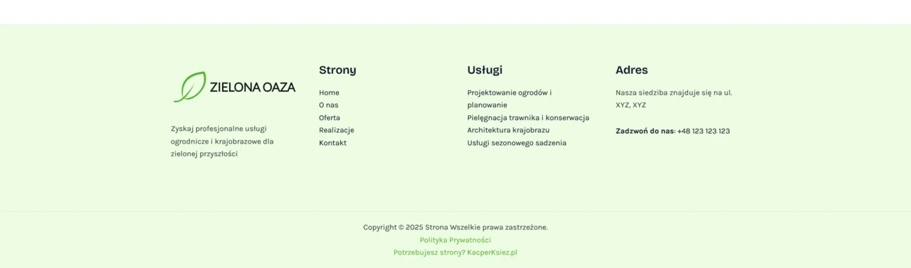 Zielona Oaza, Strona główna, stopka