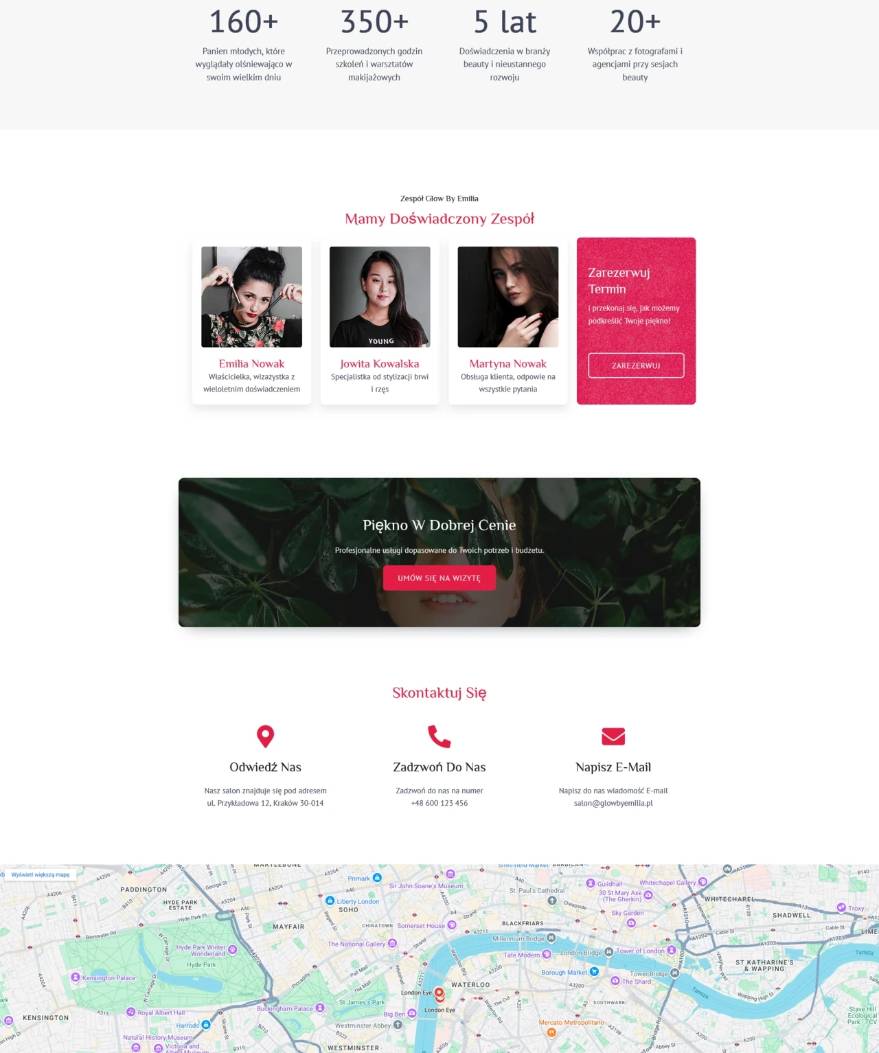 GlowBy, O Mnie, zespół, cta, kontakt, mapka