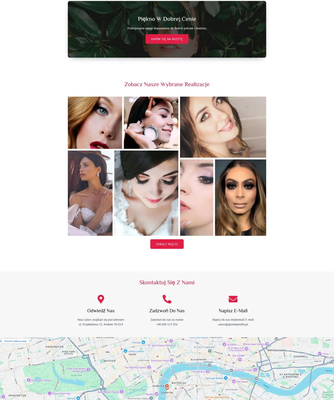 GlowBy, Strona główna, Realizacje, kontakt, mapka