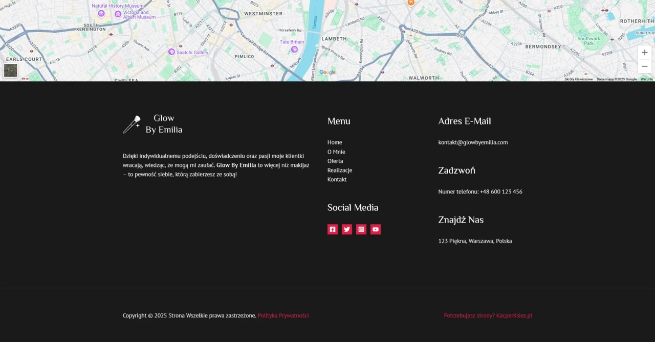 GlowBy, Strona główna, mapka, stopka