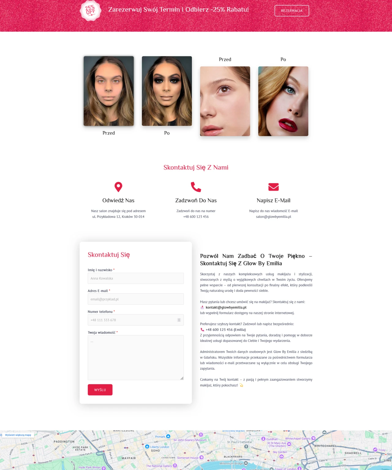 GlowBy, Realizacje, przed i po, dane kontaktowe
