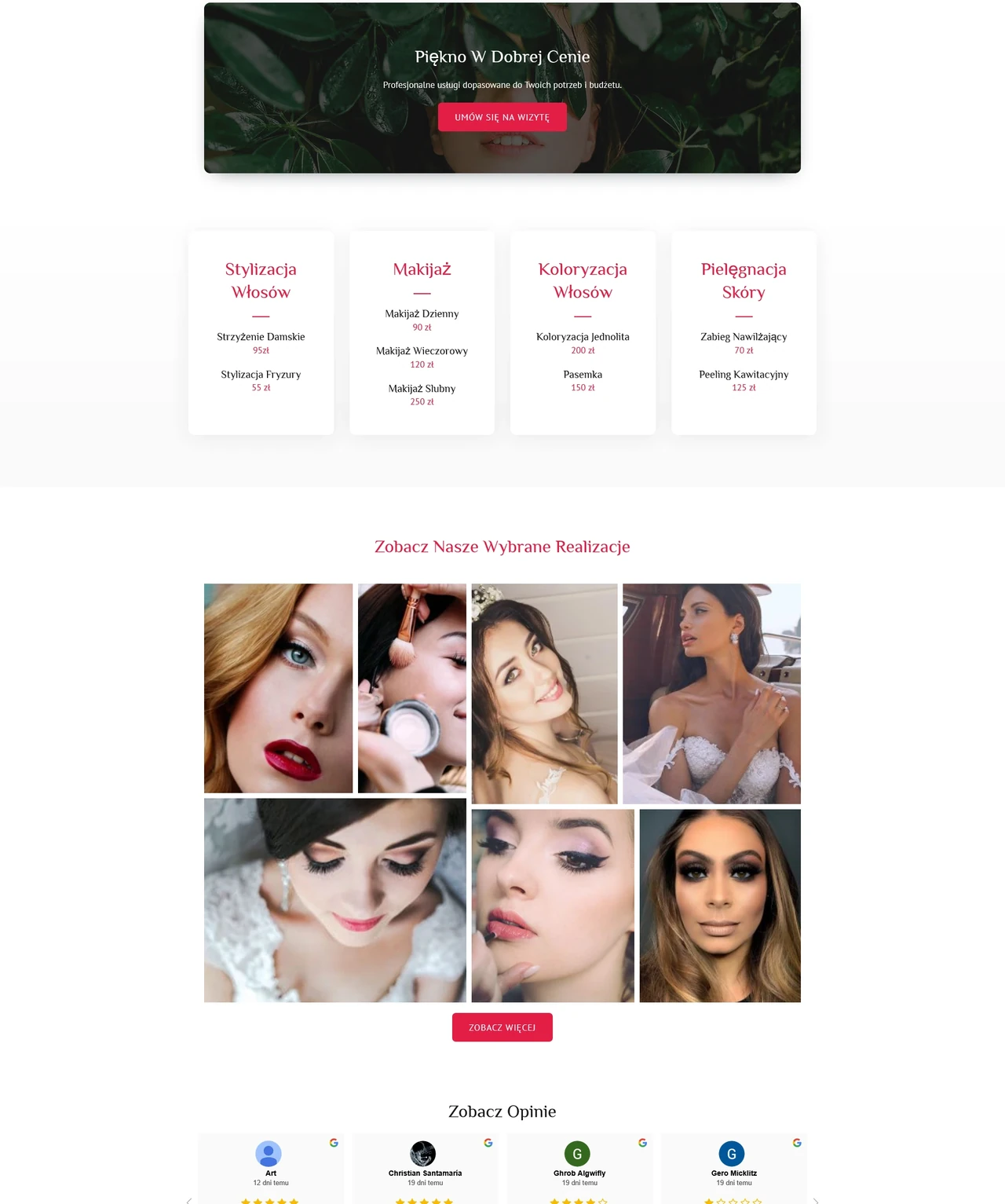 GlowBy, strona główna, cta, cennik, realizacje, Strona internetowa dla salonu kosmetycznego