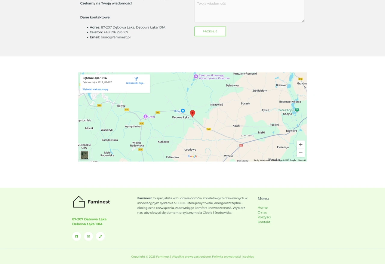Korzyści, kontakt, mapka, stopka, strona, internetowa dla firmy budowlanej