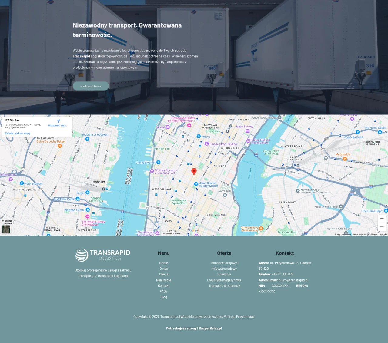 Transrapid ,O nas, cta, mapka, stopka
