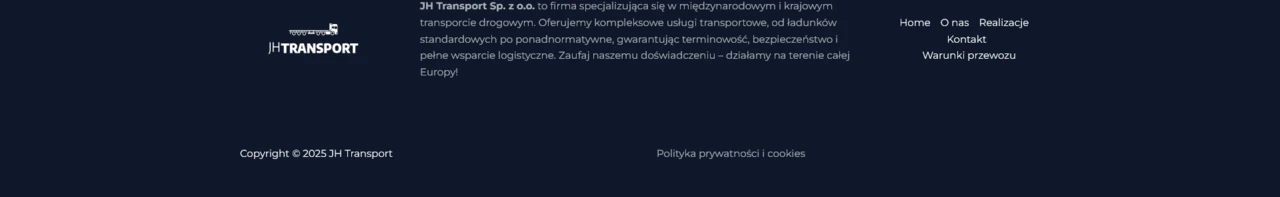 Kontakt, stopka, strona internetowa dla JHTransport