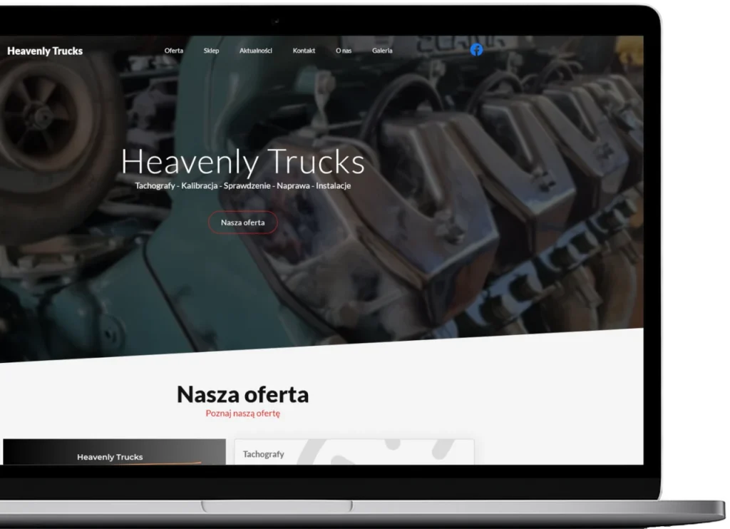 Strona internetowa dla serwisu tachografów na laptopie