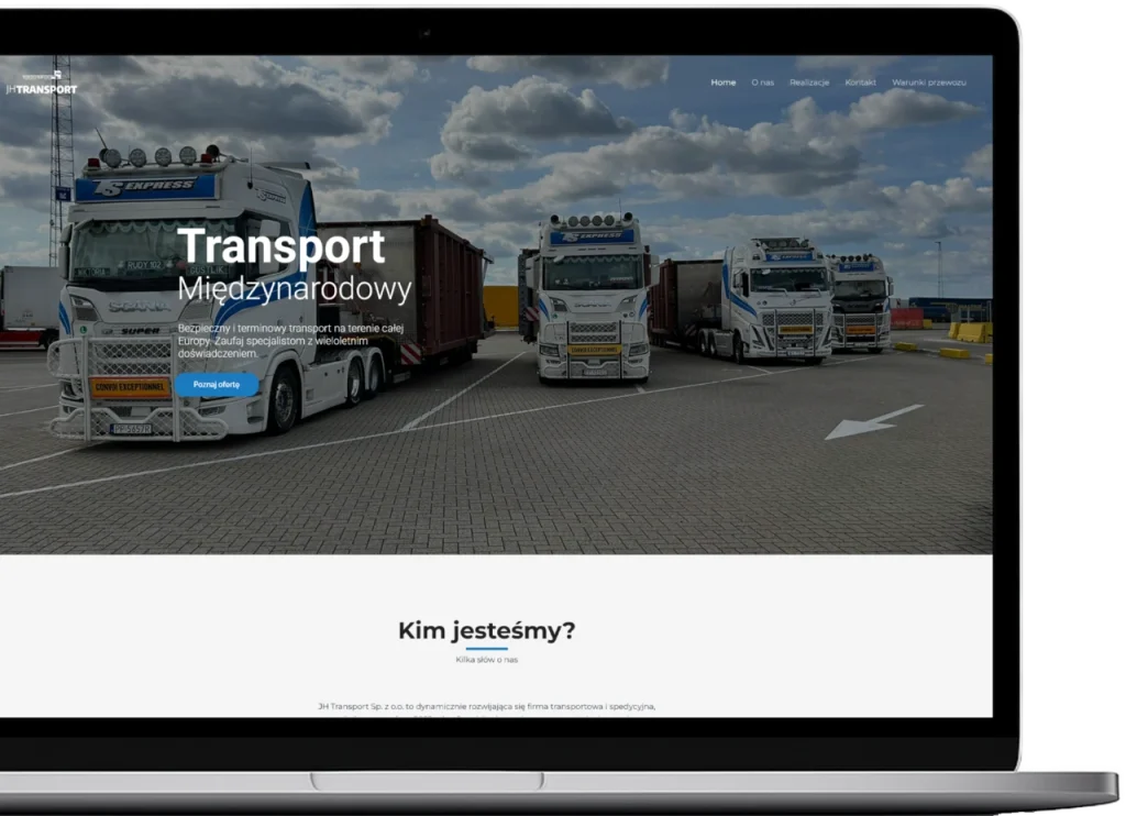 Strona internetowa dla firmy transportowej na laptopie