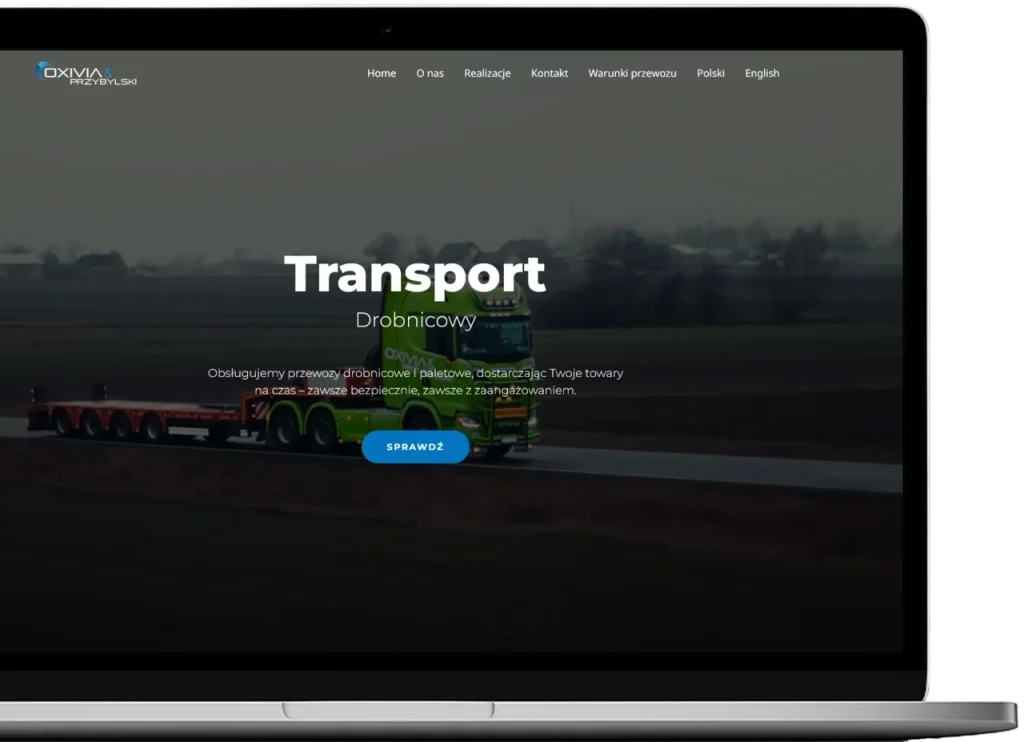 Strona internetowa dla firmy logistycznej na laptopie