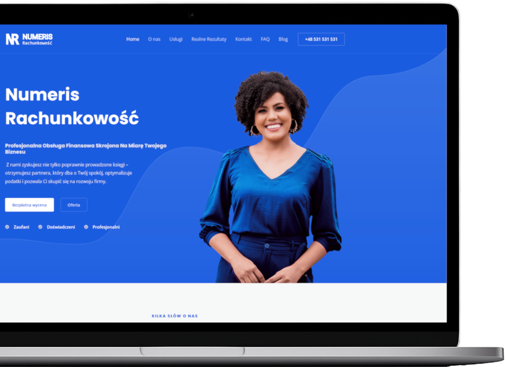 Szablon Numeris na laptopie, zalecana strona internetowa dla biura rachunkowego