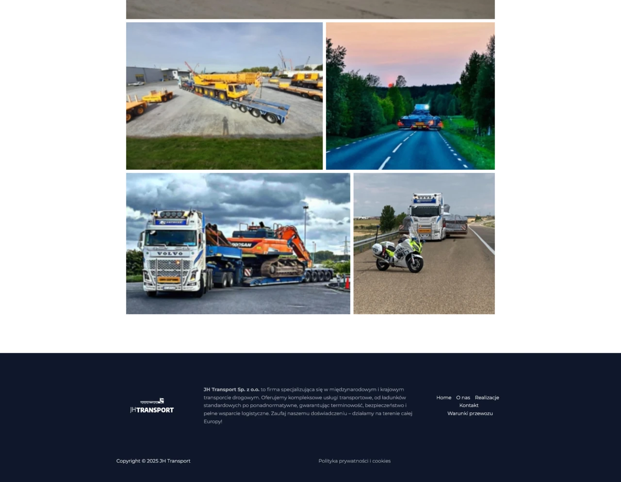 Realizacje, dół, strona internetowa dla firmy transportowej