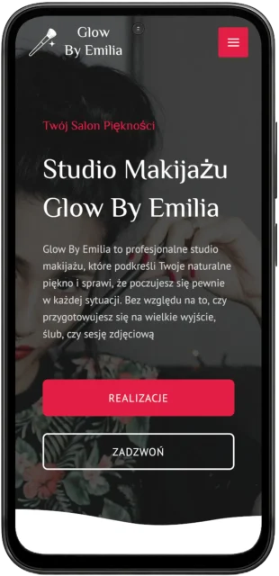 Szablon GlowBy na smartfonie, strona internetowa dla salonu kosmetycznego