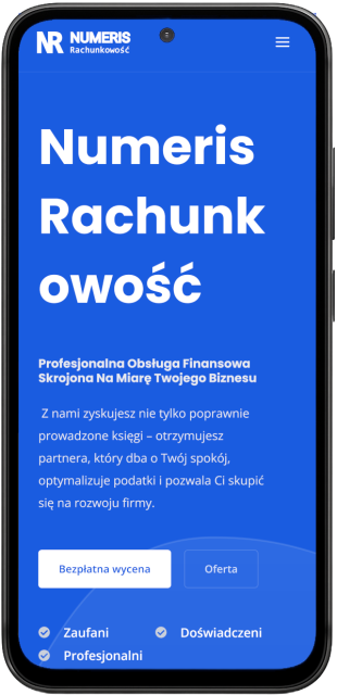 Szablon Numeris na smartfonie, zalecana strona internetowa dla biura rachunkowego